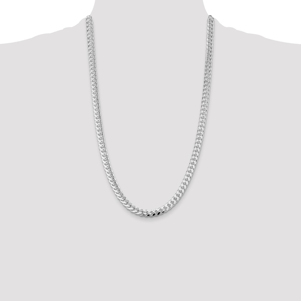 Sterling Silver Rhodium-plated 7mm Domed w/ Side D/C Curb Chain (QRC200R-26)