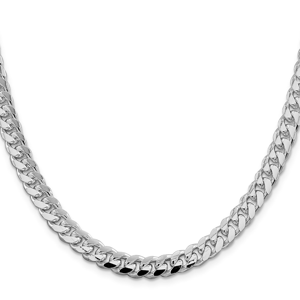 Sterling Silver Rhodium-plated 7.35mm Domed w/ Side D/C Curb Chain (QRC220R-26)