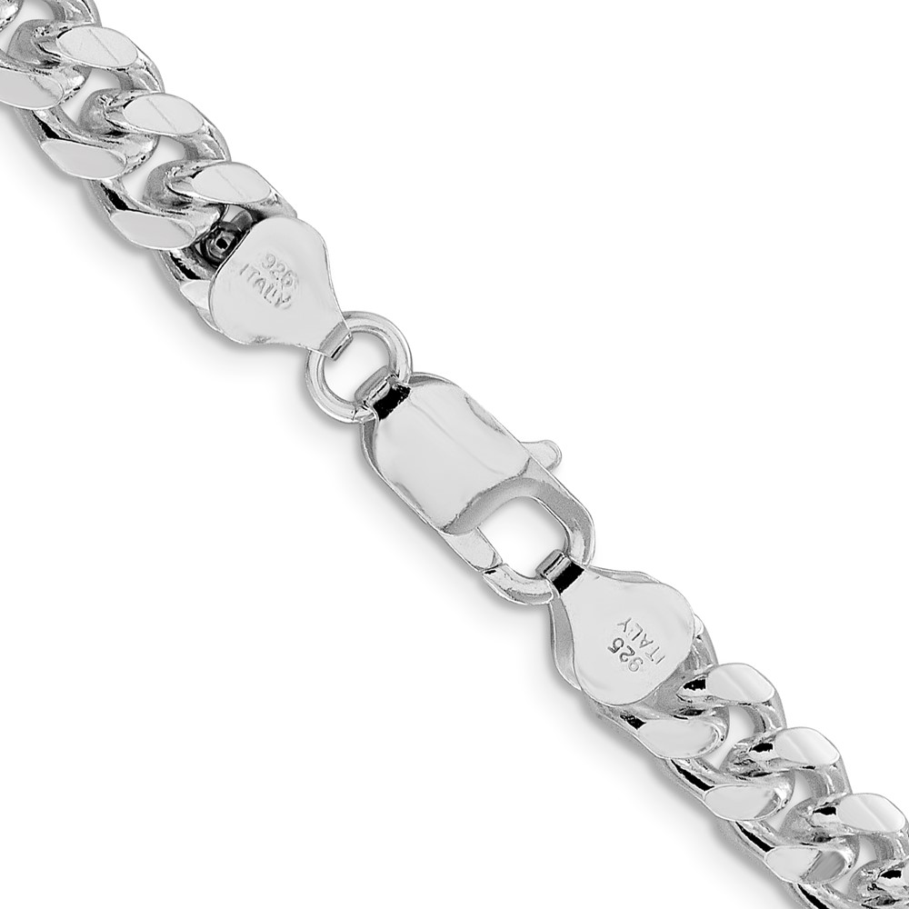 Sterling Silver Rhodium-plated 7.35mm Domed w/ Side D/C Curb Chain (QRC220R-26)