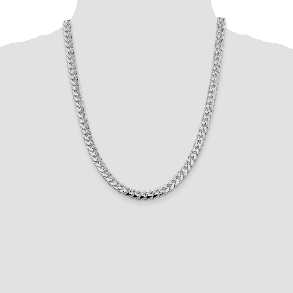 Sterling Silver Rhodium-plated 7.35mm Domed w/ Side D/C Curb Chain (QRC220R-22)
