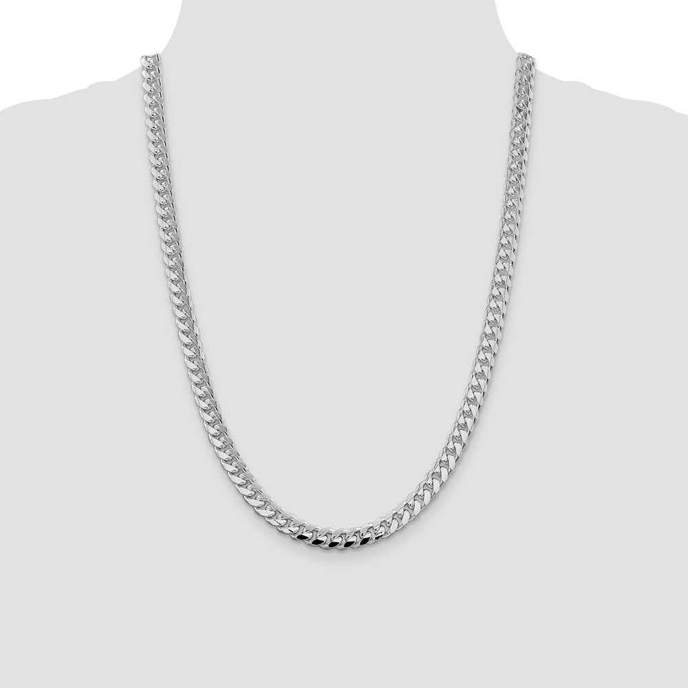 Sterling Silver Rhodium-plated 7.35mm Domed w/ Side D/C Curb Chain (QRC220R-24)