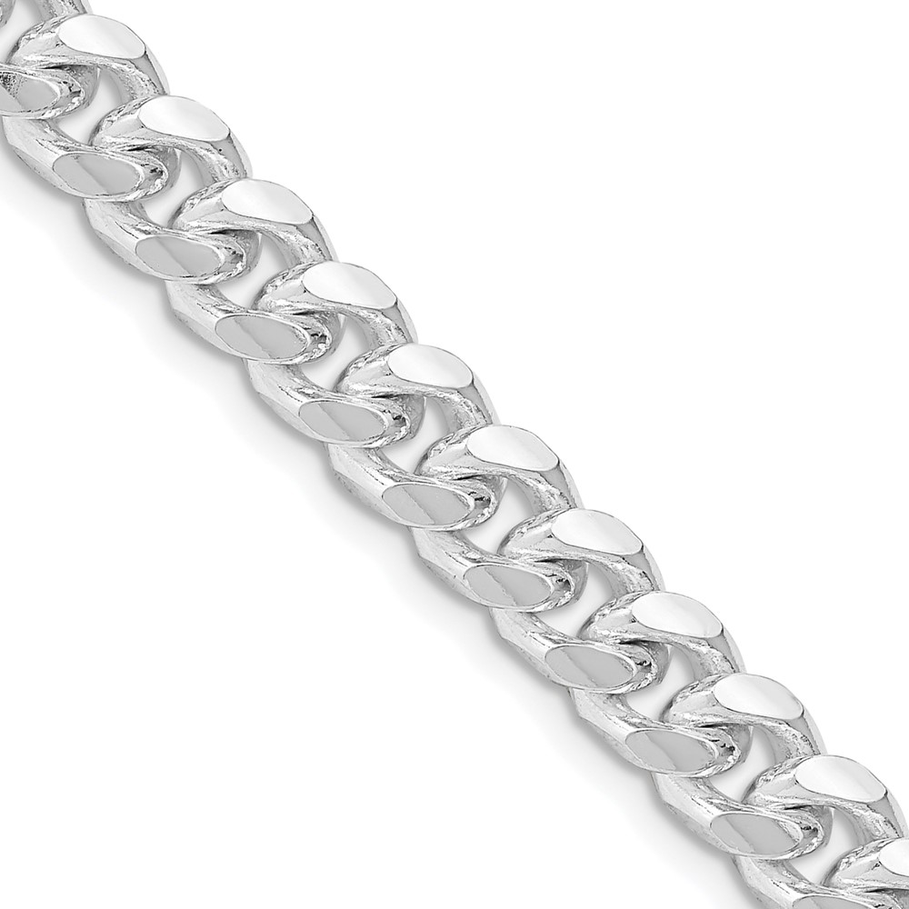 Sterling Silver Rhodium-plated 7.35mm Domed w/ Side D/C Curb Chain (QRC220R-24)