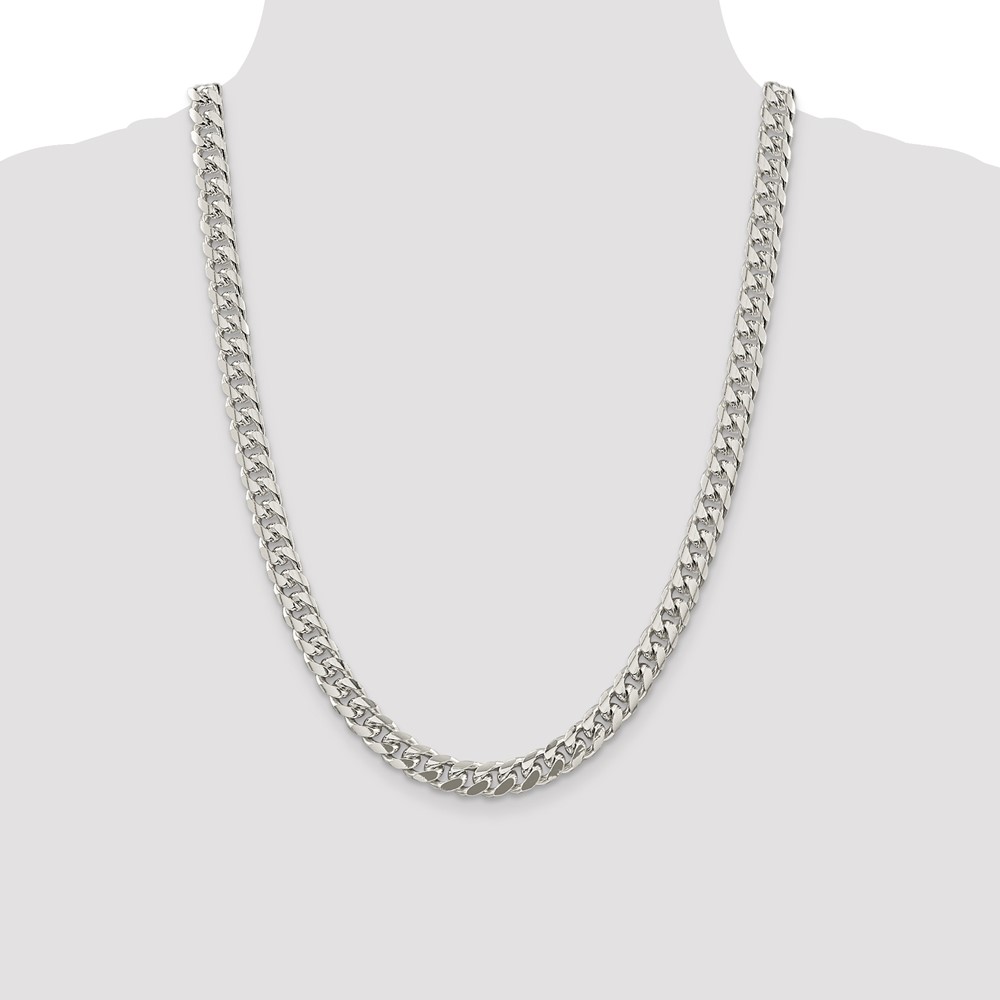 Sterling Silver 8.5mm Domed w/ Side D/C Curb Chain (QRC240-24)