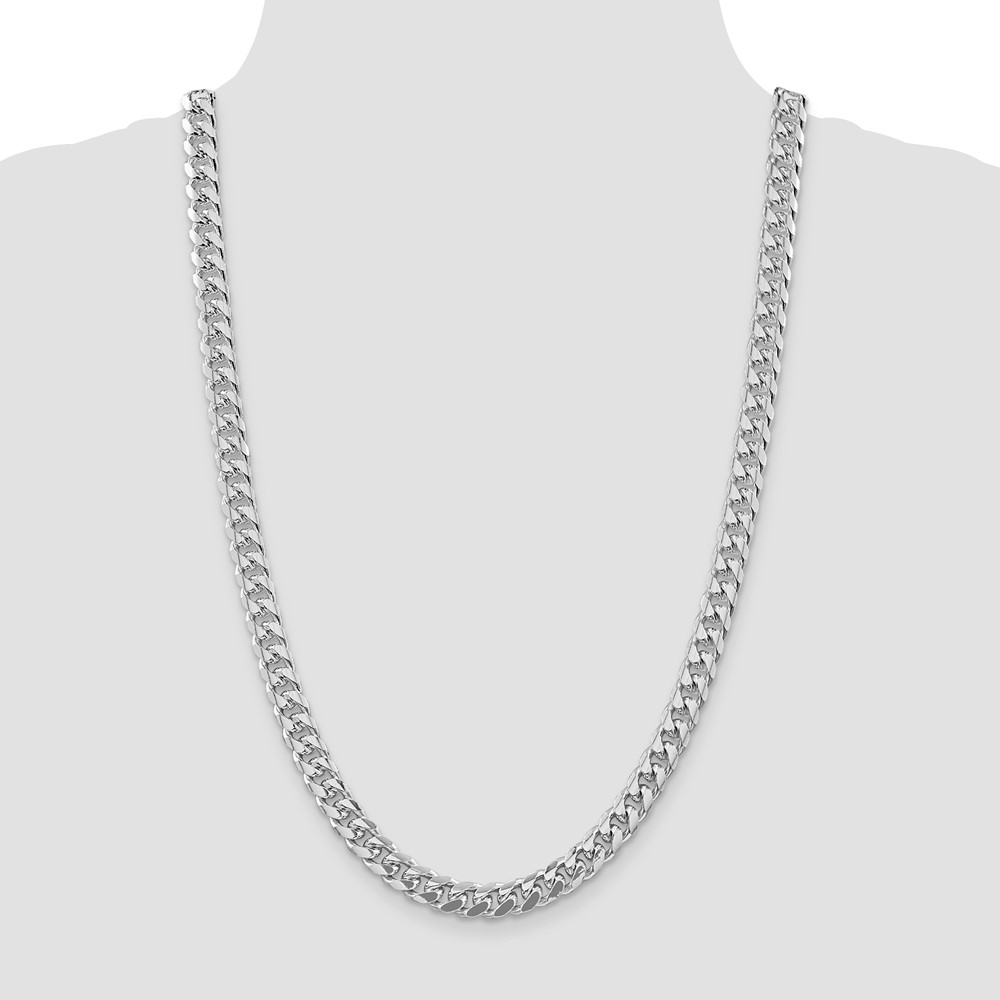 Sterling Silver Rhodium-plated 8.5mm Domed w/ Side D/C Curb Chain (QRC240R-26)