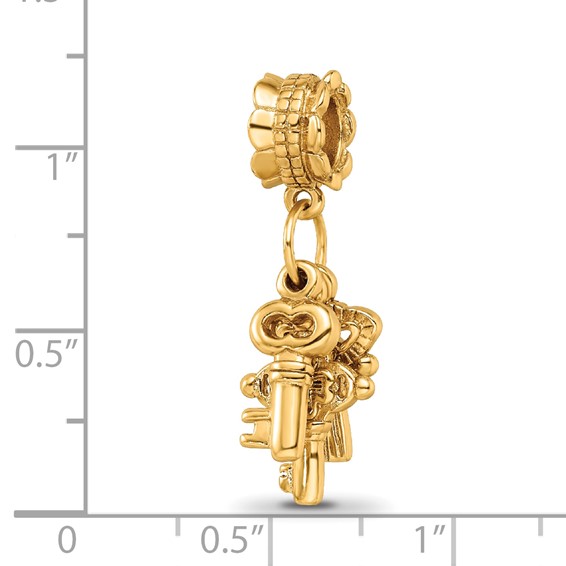 Sterling Silver Gold-plated Reflections Three Keys Dangle Bead