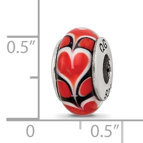 Sterling Silver Reflections Red Heart Hand-blown Glass Bead