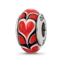 Sterling Silver Reflections Red Heart Hand-blown Glass Bead view 1