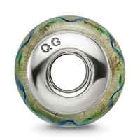 Sterling Silver Reflections Green Blue Hand-blown Glass Bead view 2