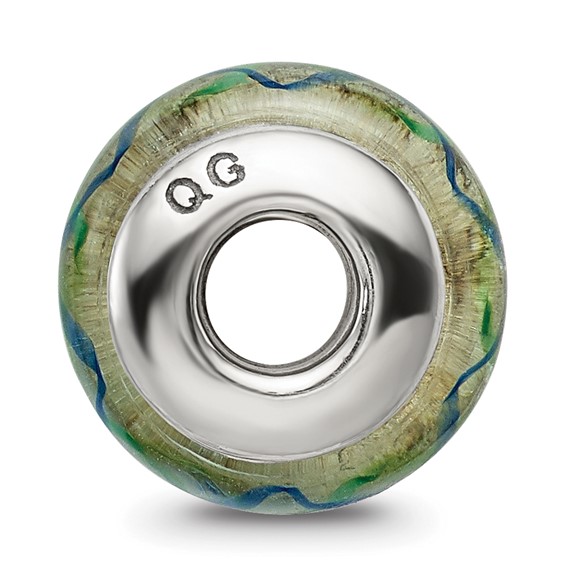 Sterling Silver Reflections Green/Blue Hand-blown Glass Bead
