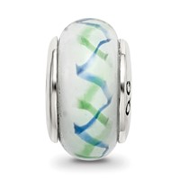 Sterling Silver Reflections Green Blue Hand-blown Glass Bead view 3