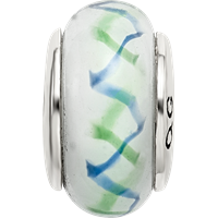 Sterling Silver Reflections Green Blue Hand-blown Glass Bead view 4