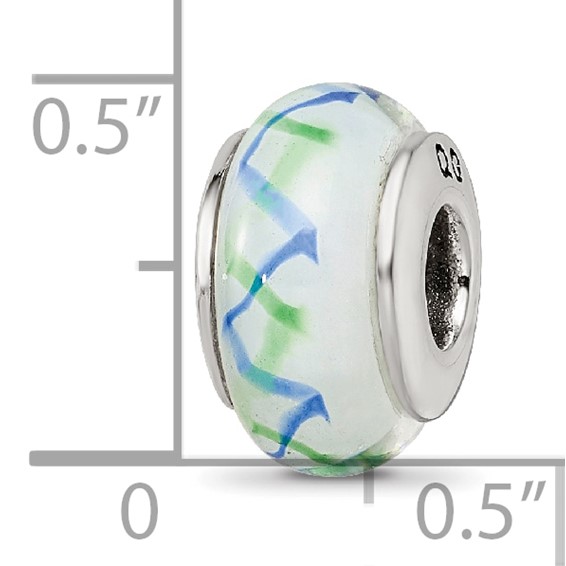 Sterling Silver Reflections Green/Blue Hand-blown Glass Bead