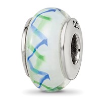 Sterling Silver Reflections Green Blue Hand-blown Glass Bead view 1