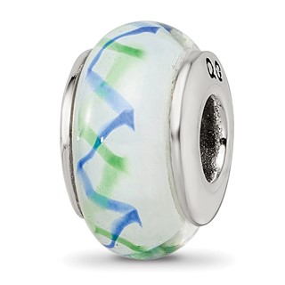 Sterling Silver Reflections Green/Blue Hand-blown Glass Bead
