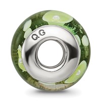 Sterling Silver Reflections Green White Hand-blown Glass Bead view 2