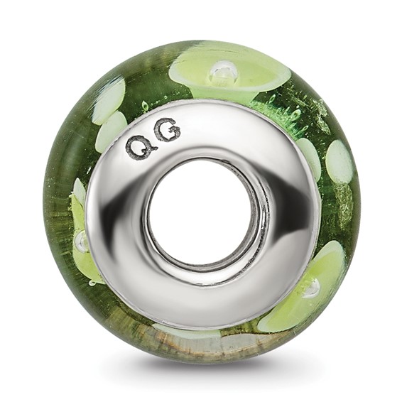 Sterling Silver Reflections Green/White Hand-blown Glass Bead