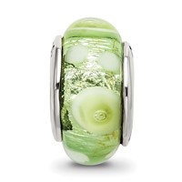 Sterling Silver Reflections Green White Hand-blown Glass Bead view 3
