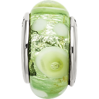 Sterling Silver Reflections Green White Hand-blown Glass Bead view 4