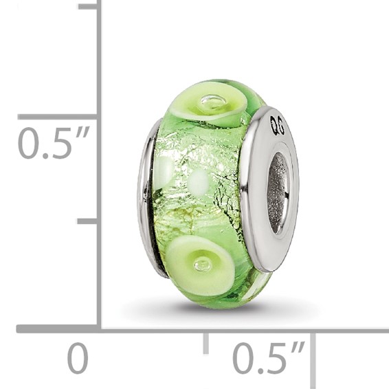 Sterling Silver Reflections Green/White Hand-blown Glass Bead