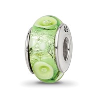 Sterling Silver Reflections Green White Hand-blown Glass Bead view 1