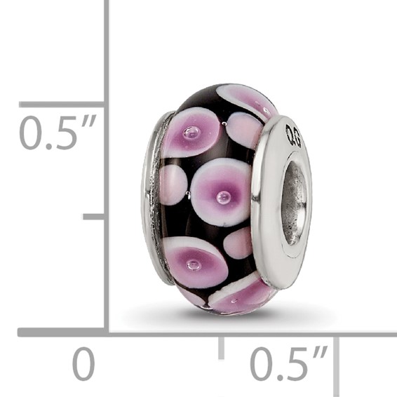 Sterling Silver Reflections Purple/Black Hand-blown Glass Bead