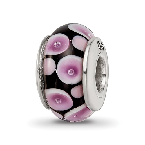 Sterling Silver Reflections Purple Black Hand-blown Glass Bead