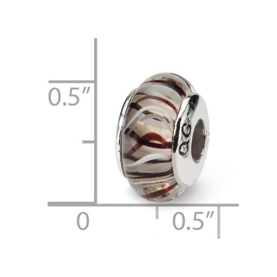 Sterling Silver Reflections Brown/White Hand-blown Glass Bead
