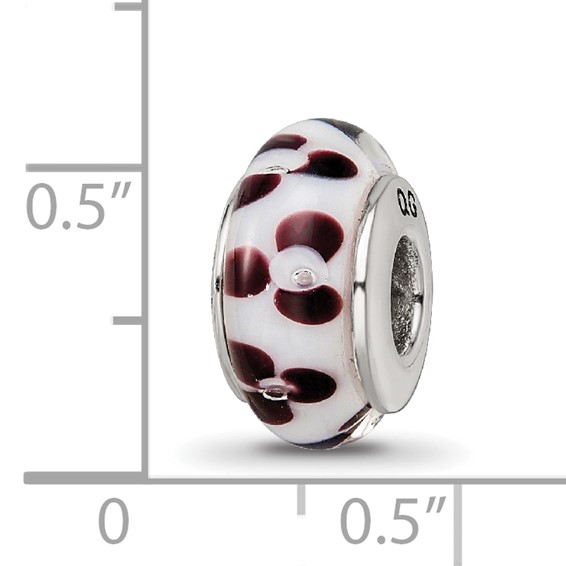 Sterling Silver Reflections Brown Floral Hand-blown Glass Bead