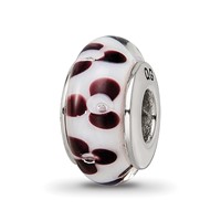 Sterling Silver Reflections Brown Floral Hand-blown Glass Bead view 1