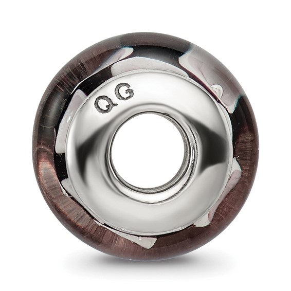 Sterling Silver Reflections Black/Grey Hand-blown Glass Bead