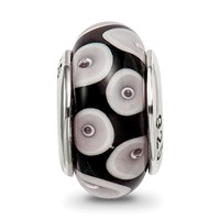 Sterling Silver Reflections Black Grey Hand-blown Glass Bead view 3