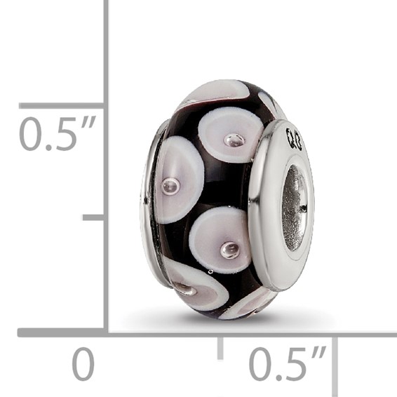 Sterling Silver Reflections Black/Grey Hand-blown Glass Bead
