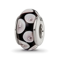 Sterling Silver Reflections Black Grey Hand-blown Glass Bead view 1