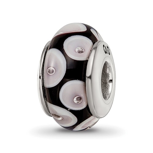 Sterling Silver Reflections Black Grey Hand-blown Glass Bead