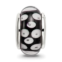 Sterling Silver Reflections Black White Hand-blown Glass Bead view 3