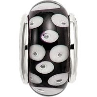 Sterling Silver Reflections Black White Hand-blown Glass Bead view 4