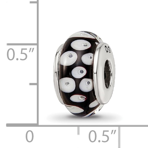 Sterling Silver Reflections Black/White Hand-blown Glass Bead