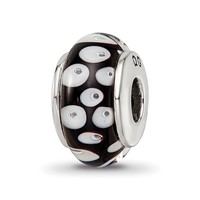 Sterling Silver Reflections Black White Hand-blown Glass Bead view 1