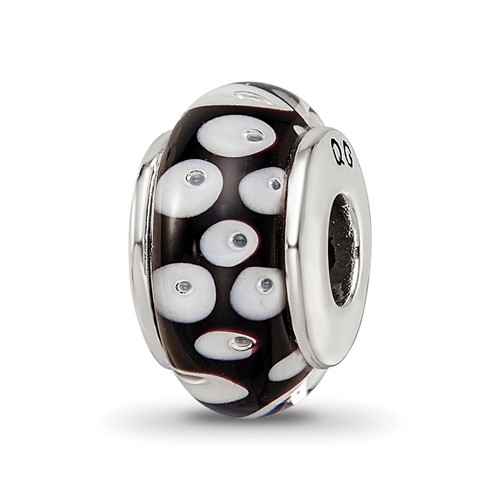 Sterling Silver Reflections Black White Hand-blown Glass Bead