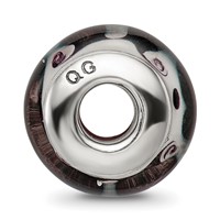 Sterling Silver Reflections Black Grey Hand-blown Glass Bead view 2