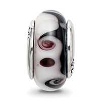 Sterling Silver Reflections Black Grey Hand-blown Glass Bead view 3