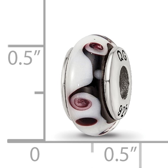 Sterling Silver Reflections Black/Grey Hand-blown Glass Bead