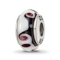 Sterling Silver Reflections Black Grey Hand-blown Glass Bead view 1
