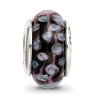 Sterling Silver Reflections Black White Hand-blown Glass Bead view 3