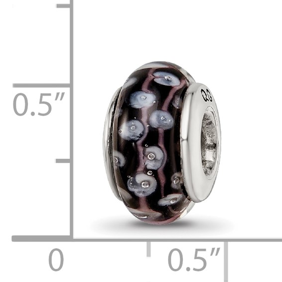 Sterling Silver Reflections Black/White Hand-blown Glass Bead
