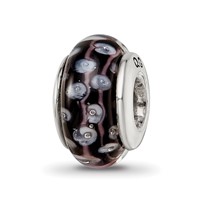 Sterling Silver Reflections Black White Hand-blown Glass Bead view 1