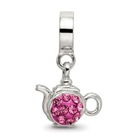 Sterling Silver Reflections Pink Preciosa Crystal Teapot Dangle Bead view 4