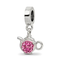 Sterling Silver Reflections Pink Preciosa Crystal Teapot Dangle Bead view 1