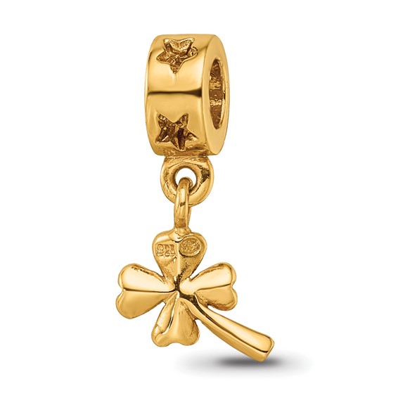 Sterling Silver Gold-plated Reflections 4-leaf Clover Dangle Bead