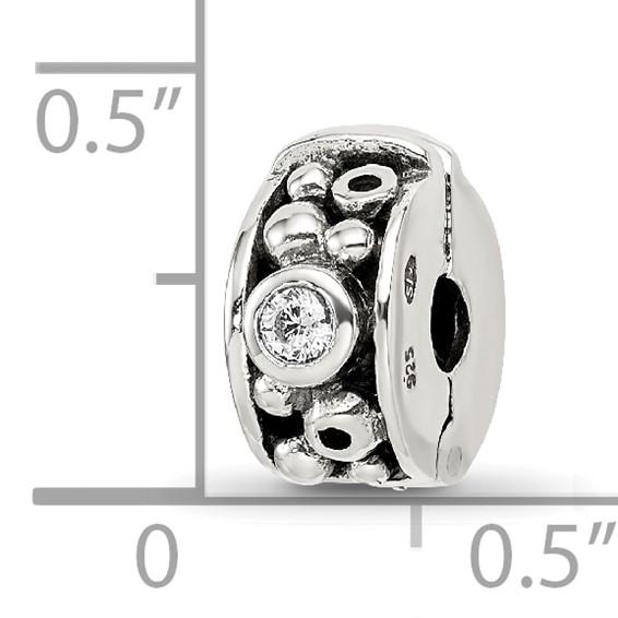 Sterling Silver Reflections Hinged CZ & Dots Clip Bead